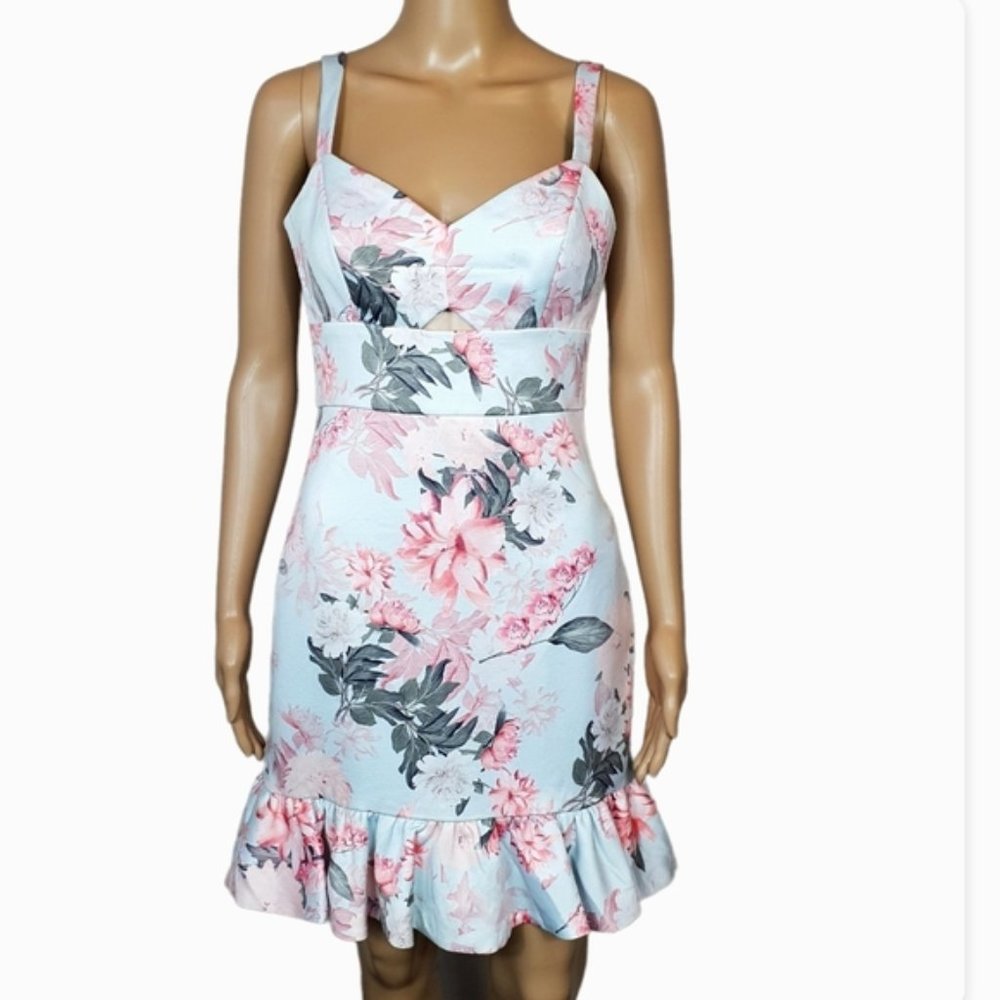 Boohoo Floral maxi dress orange Sze 10  Bandeau ButtonDown Frill straples summer